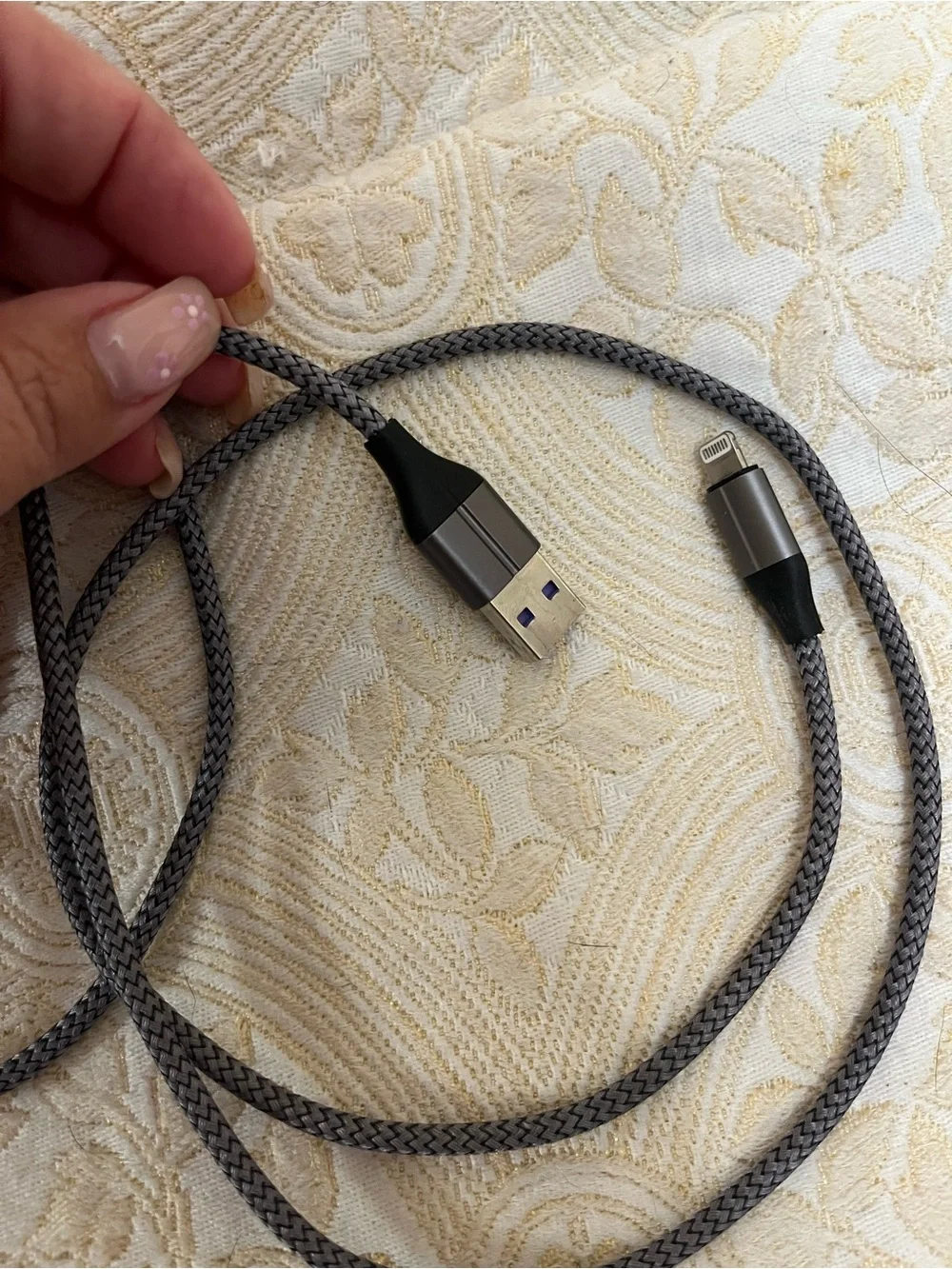 Braided Lightning to USB Charging Cable - Gray-6 foot